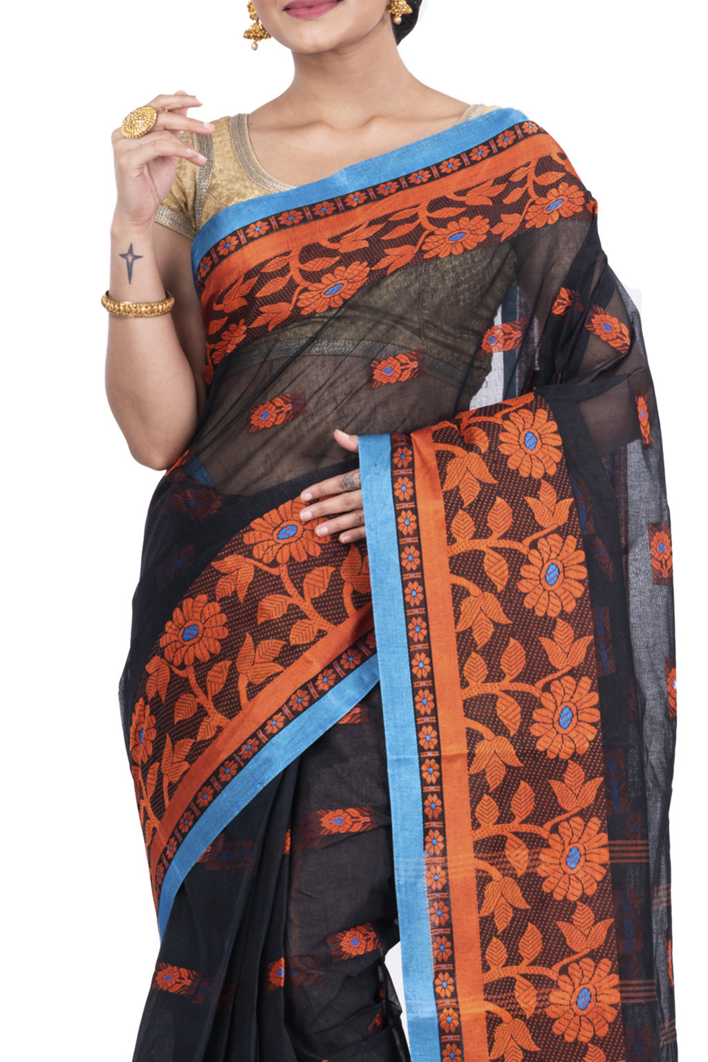 Black Pure Cotton Fultop_Tant Tant Saree (854)